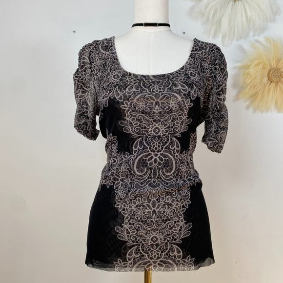 INC Womens Y2K Whimsigoth Black Mesh Top Size XL Grunge Gothic Dark Floral - Picture 1 of 9